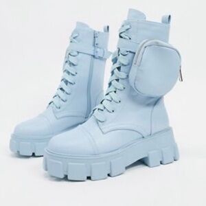 Public Desire Intention chunky calf boot with pouch in pastel blue